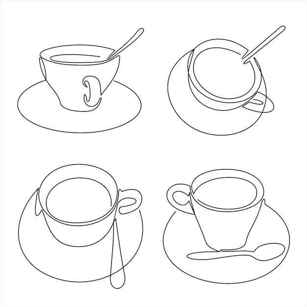 Dibujo de línea continua de taza de café o té