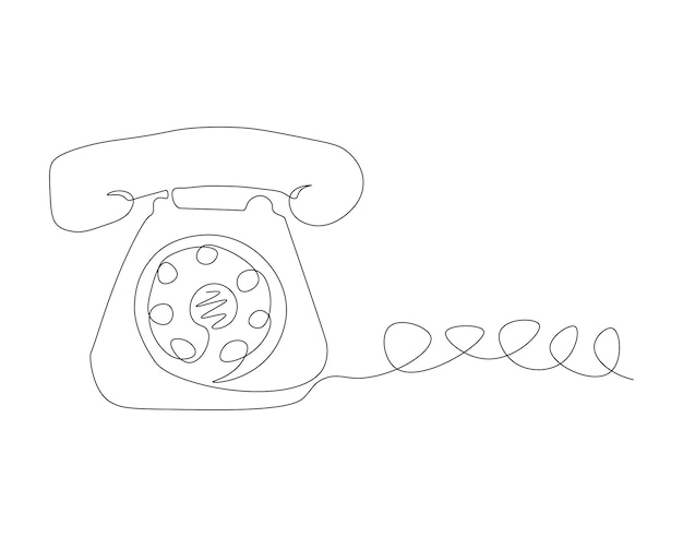 Vector dibujo de línea continua de teléfono rotativo una línea de viejo teléfono anillos de teléfono con teléfono arte de línea continua contorno editable