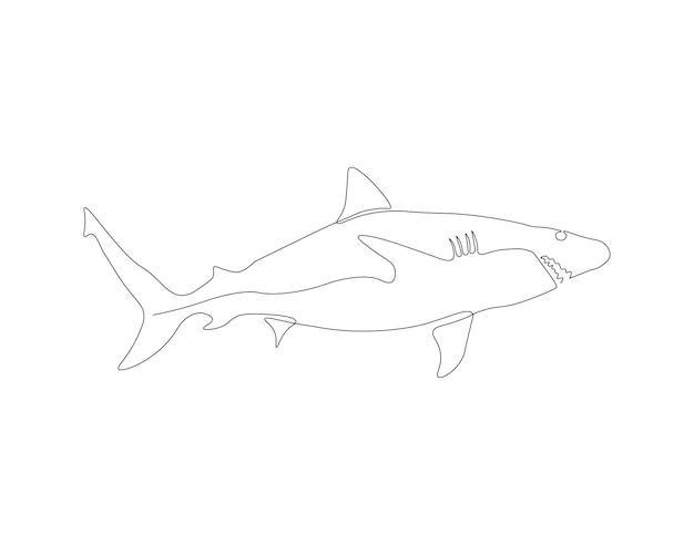 Vector dibujo de línea continua de tiburón una línea de tiburones nadadores concepto de animal marino arte de línea continua esbozo editable