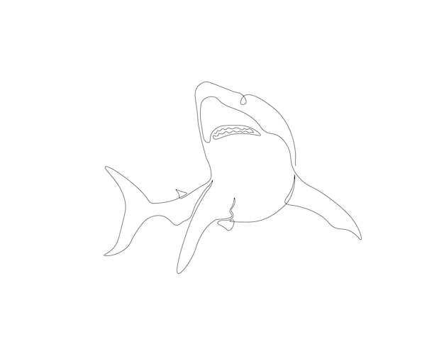 Dibujo de línea continua de tiburón Una línea de tiburones nadadores Concepto de animal marino Arte de línea continua Esbozo editable