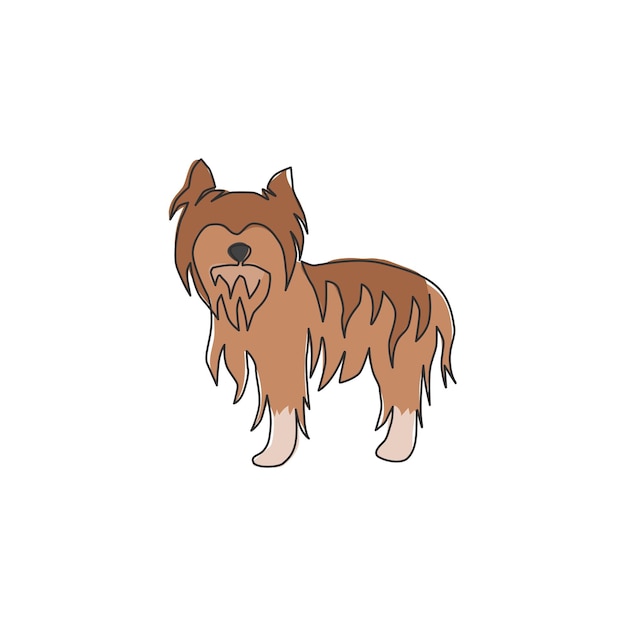 Dibujo de línea continua única de adorable perro yorkshire terrier icono de mascota amigable para perros de raza pura