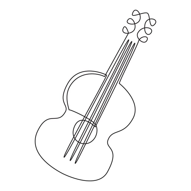 Dibujo de línea continua única de arte lineal de guitarra Ilustración de vector de contorno negro de guitarra