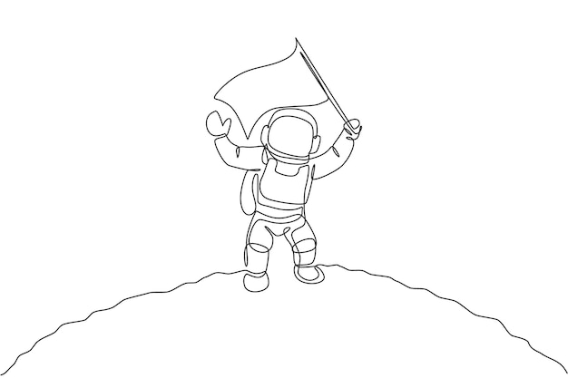 Dibujo de línea continua única astronauta científico flotante en vector de navegador de mapa de lectura de paseo espacial