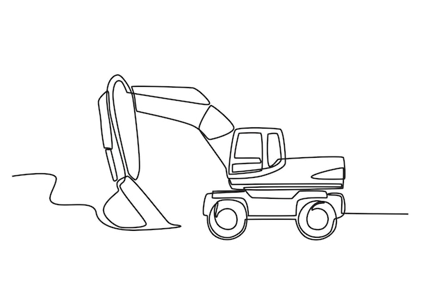 Dibujo de línea continua única de Back hoe Diseño dinámico de dibujo de línea única ilustrado por vectores gráficos