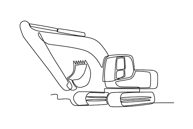 Dibujo de línea continua única de Back hoe Diseño dinámico de dibujo de línea única ilustrado por vectores gráficos