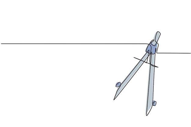 Dibujo de línea continua única de brújula springbow para dibujar círculo Vector de diseño de brújula de arco
