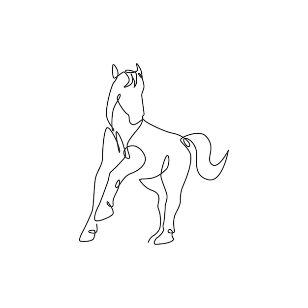 Dibujo de línea continua única de caballo corriendo para la identidad de la empresa Icono de animal mustang fuerte