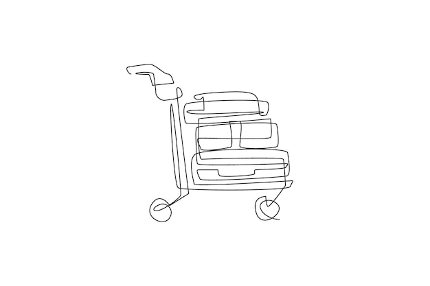 Dibujo de línea continua única del carrito de equipaje en el aeropuerto Vector de diseño de servicio de aeropuerto