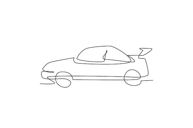 Dibujo de línea continua única coche sedán clásico desde vista lateral Vector de vehículo de carretera de transporte