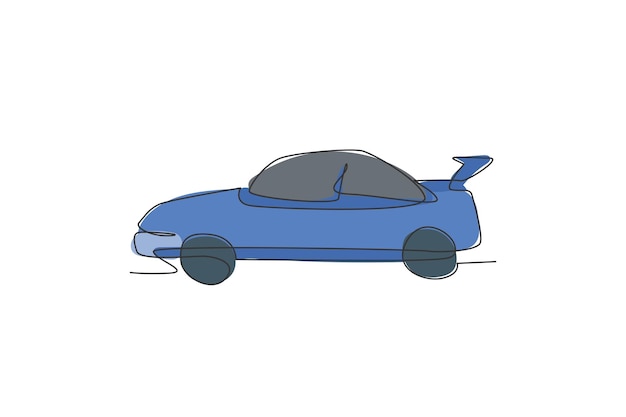 Vector dibujo de línea continua única coche sedán clásico desde vista lateral vector de vehículo de carretera de transporte
