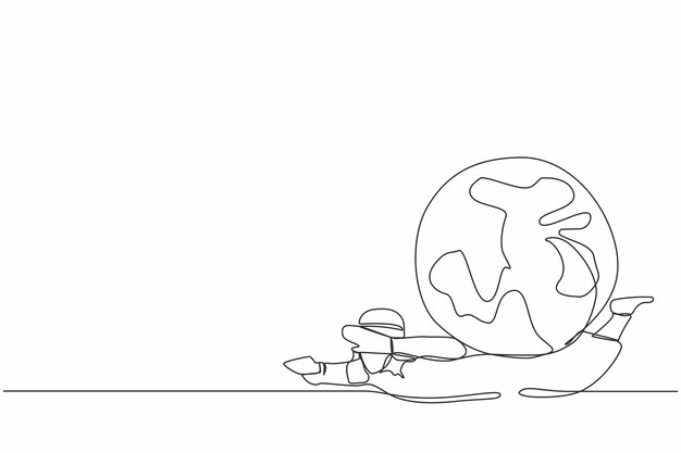 Dibujo de línea continua única empresario árabe bajo la pesada carga del globo vector de recursos naturales