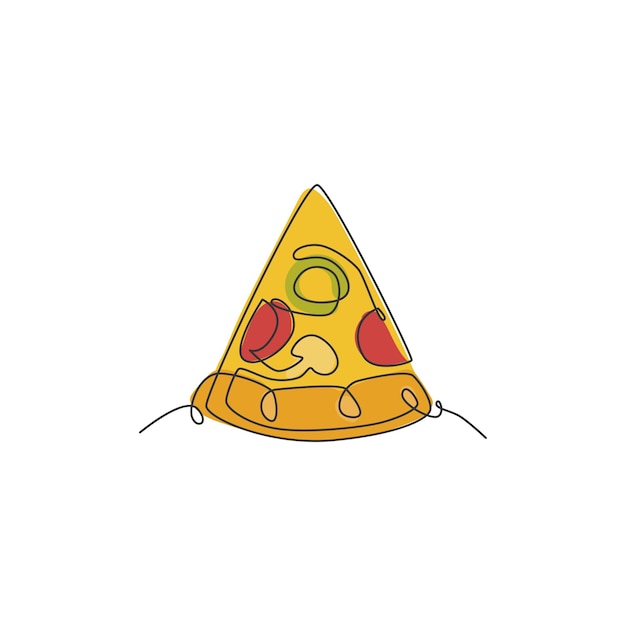 Dibujo de línea continua única de la etiqueta del logotipo de pizza italiana Emblema del restaurante pizzería de comida rápida