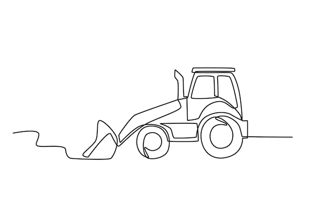Dibujo de línea continua única de la excavadora Dibujo dinámico de línea única diseño gráfico vector ilustración