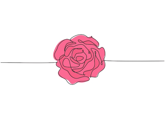 Dibujo de línea continua única de flor de rosa romántica fresca Vector de diseño de cartel de saludo de moda