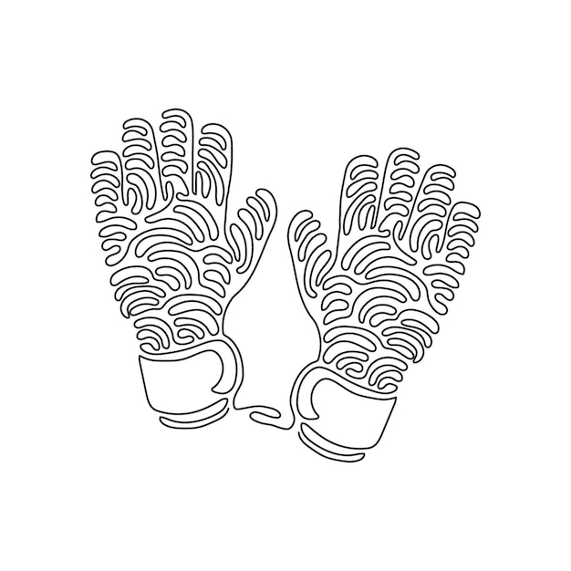Vector dibujo de línea continua única guantes de portero protección de portero guantes de portero de fútbol