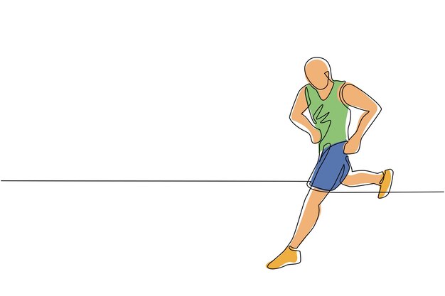 Dibujo de línea continua única hombre adulto musculoso corriendo o corriendo vector de diseño de ejercicios de entrenamiento