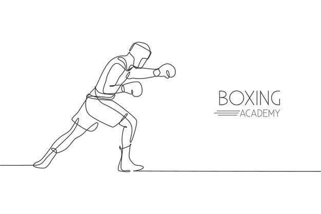 Dibujo de línea continua única hombre ágil boxeador actualizar su habilidad de combate ataque vector de diseño deportivo