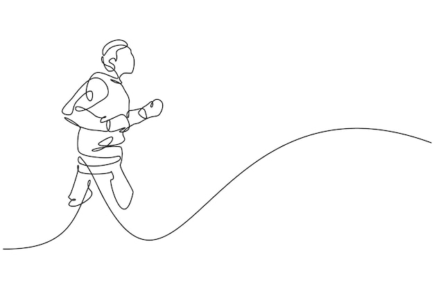 Dibujo de línea continua única hombre ágil corredor correr tranquilo y relajarse en el parque al aire libre vector de diseño