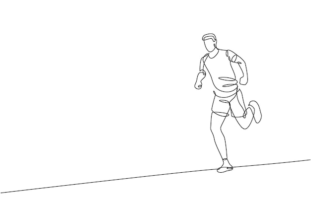 Dibujo de línea continua única hombre ágil corredor pasatiempo para correr relajarse en su tiempo libre vector de diseño