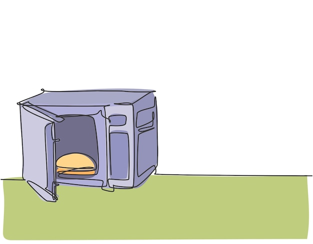 Dibujo de línea continua única de horno, estufa, microondas, hogar, electrodoméstico, vector