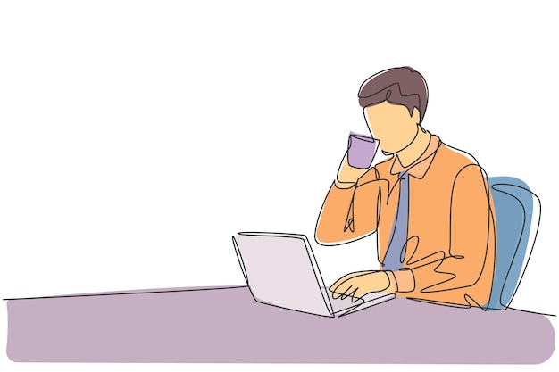 Dibujo de línea continua única del informe de verificación del joven gerente del vector de diseño de miembros del equipo