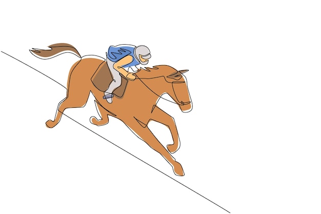 Dibujo de línea continua única jinete a caballo Caballo de carreras con jinete Caballo montado caballo saltador