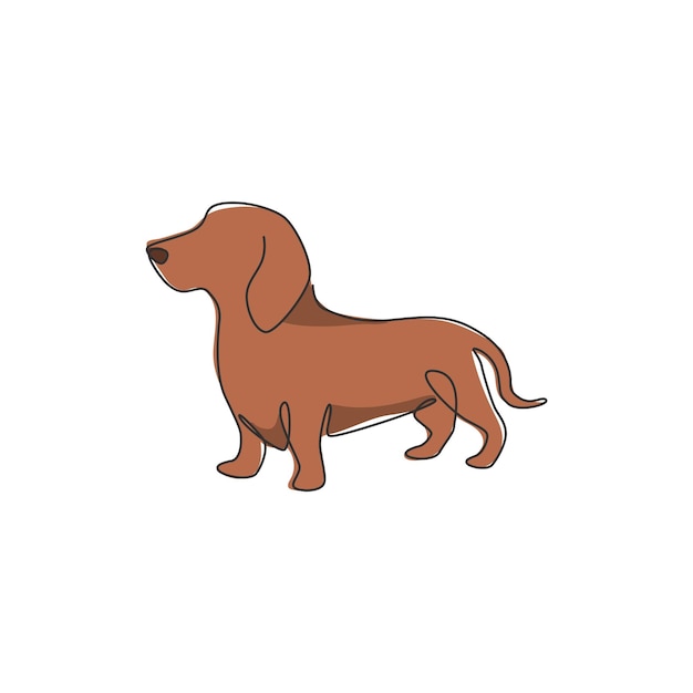 Dibujo de línea continua única de lindo perro dachshund Ilustración de vector de diseño de icono de perro de raza pura