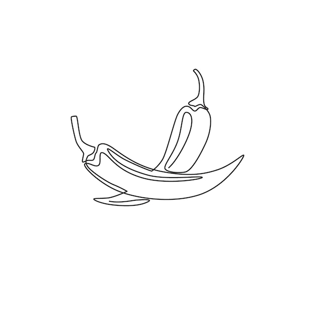 Dibujo de línea continua única del logotipo de chile caliente orgánico Ilustración vectorial de chile fresco