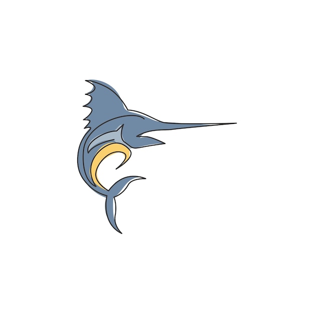 Vector dibujo de línea continua única de marlín para un logotipo pescado espada saltador para la ilustración vectorial del icono