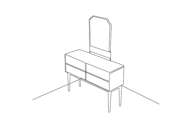 Dibujo de línea continua única de mesa favorita para mujeres con espejo sofá de sala de estar concepto de electrodoméstico diseño de dibujo de una línea moderna ilustración gráfica vectorial