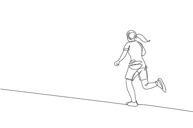 Dibujo de línea continua única mujer ágil corredora correr relajarse para cumplir el tiempo libre Vector de diseño