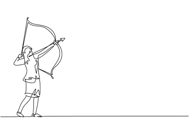 Dibujo de línea continua única de objetivo objetivo de mujer de negocios con vector de trabajador de arco de flecha
