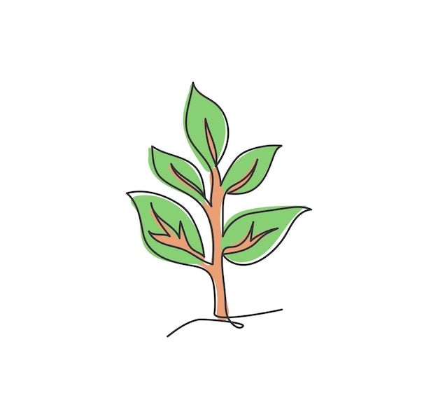 Dibujo de línea continua única de planta orgánica natural verde para etiqueta agrícola Logotipo botánico