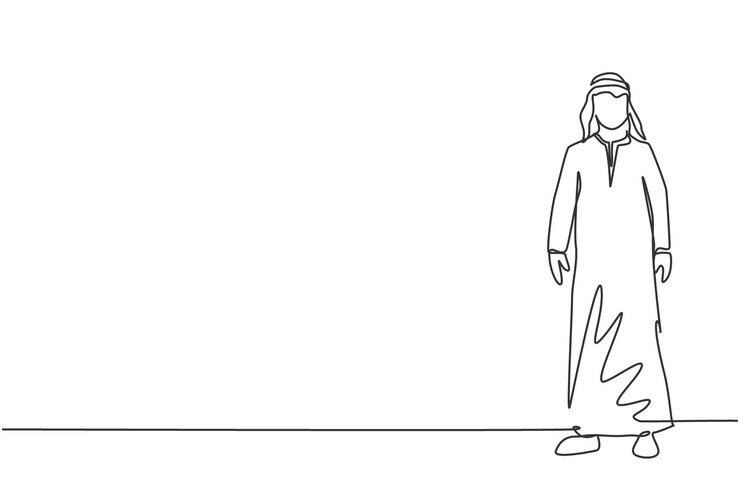 Vector dibujo de línea continua única pose de hombre de negocios árabe de pie vector de trabajador profesional elegante