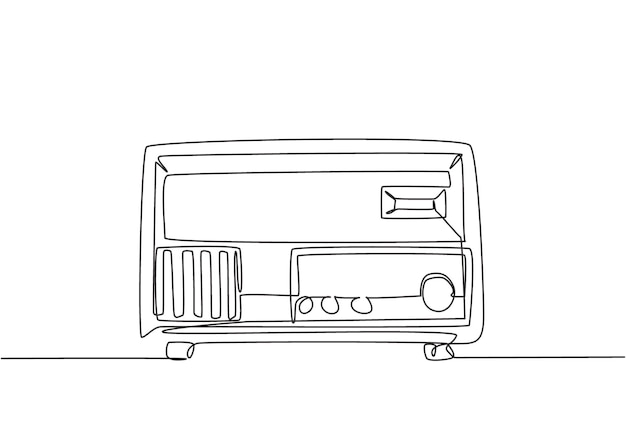 Dibujo de línea continua única de radio analógica retro antigua Tecnología de emisora clásica