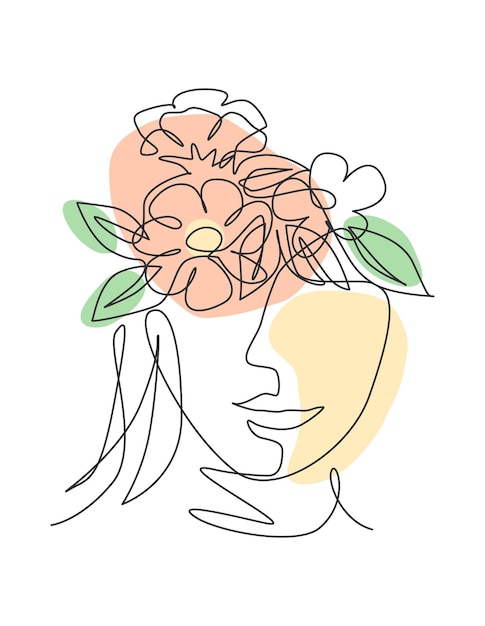 Dibujo de línea continua única retrato de naturaleza minimalista ramo de flores cabeza belleza vector floral