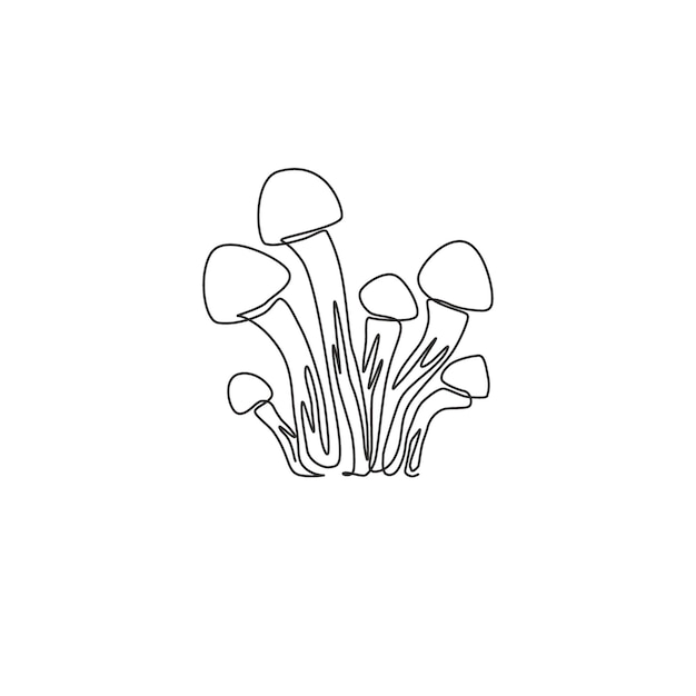 Dibujo de línea continua única de setas orgánicas saludables para el logotipo Vector de icono de hongos frescos