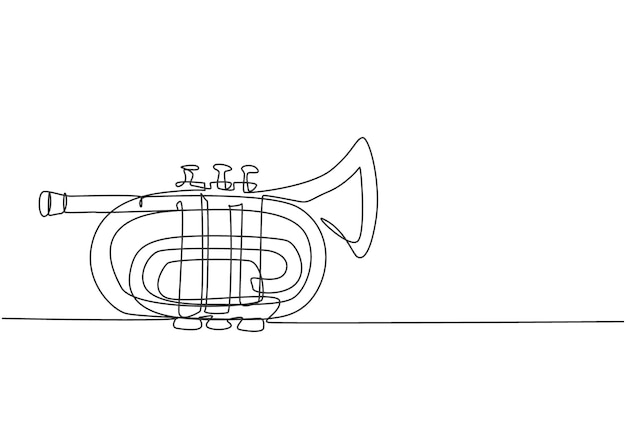 Dibujo de línea continua única de trompeta de bolsillo Ilustración de vector de concepto de instrumentos de música de viento