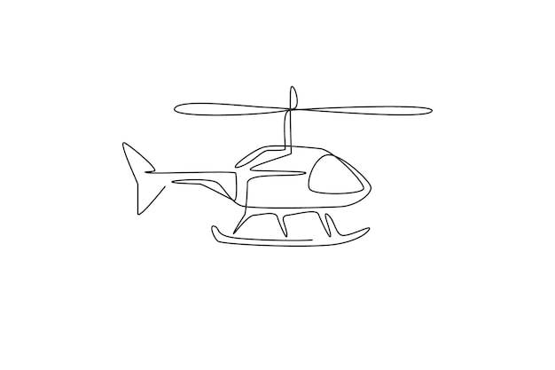 Dibujo de línea continua única del vector de concepto de vehículo de transporte aéreo de helicóptero volador