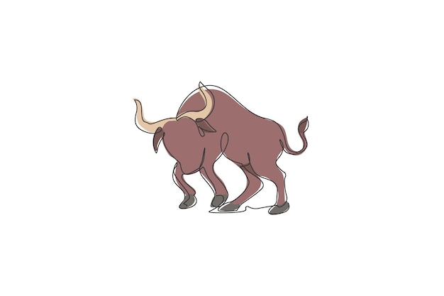 Dibujo de línea continua única vector de conservación del parque nacional de animales en peligro de extinción toro africano salvaje