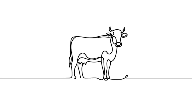 Dibujo de una línea continua vaca en fondo blanco aislado