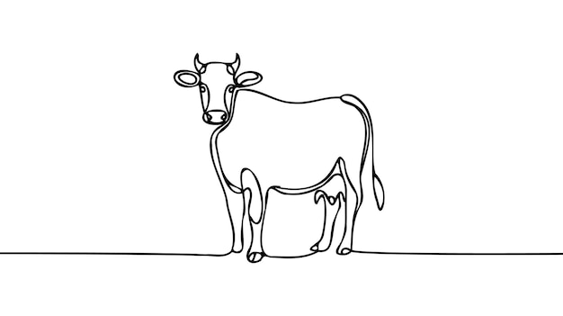 Dibujo de una línea continua vaca en fondo blanco aislado