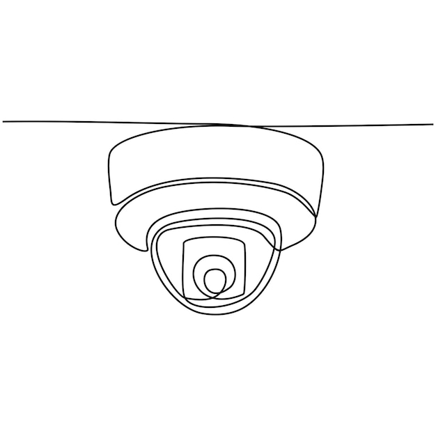 Dibujo de línea continua de vector de boceto de cámara cctv de vigilancia