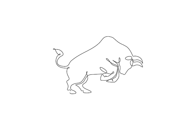 Un dibujo de línea continua del vector de zoológico de safari de conservación del parque nacional de animales salvajes del toro español