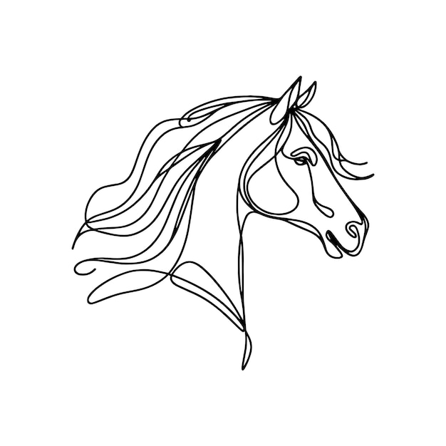 Dibujo de línea continua vectorial de la cabeza de caballo