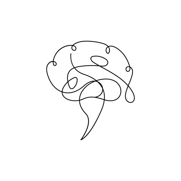 Dibujo de línea continua vectorial de un cerebro humano para diseño médico sobre fondo blanco
