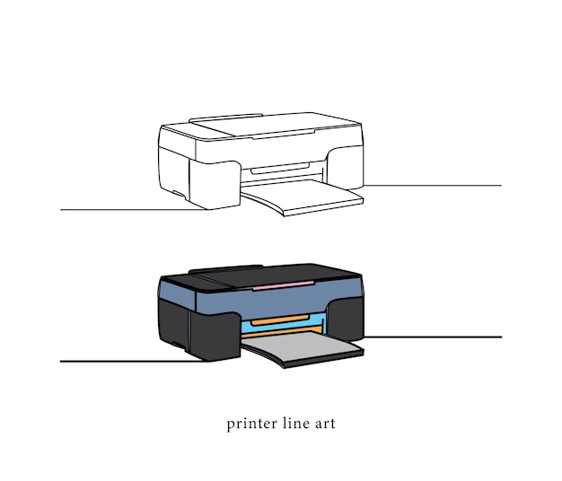 dibujo de una línea continua vectorial de la ilustración de la impresora digital