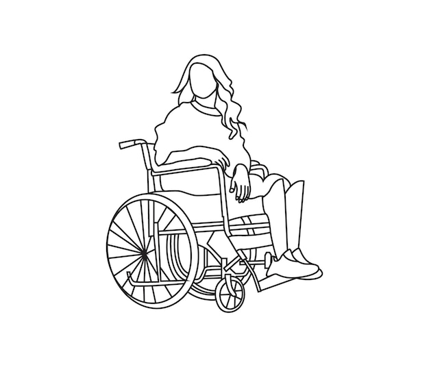 dibujo de línea continua vectorial de una persona en silla de ruedas
