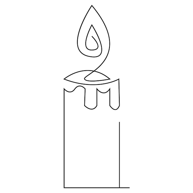 Un dibujo de línea continua de vela encendida y fuego ardiente y vela derretida luz en la oscuridad