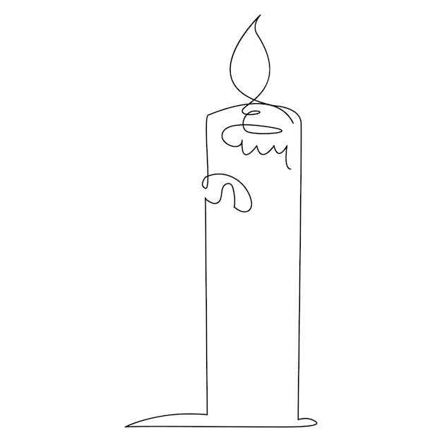 Un dibujo de línea continua de vela encendida y fuego ardiente y vela derretida luz en la oscuridad